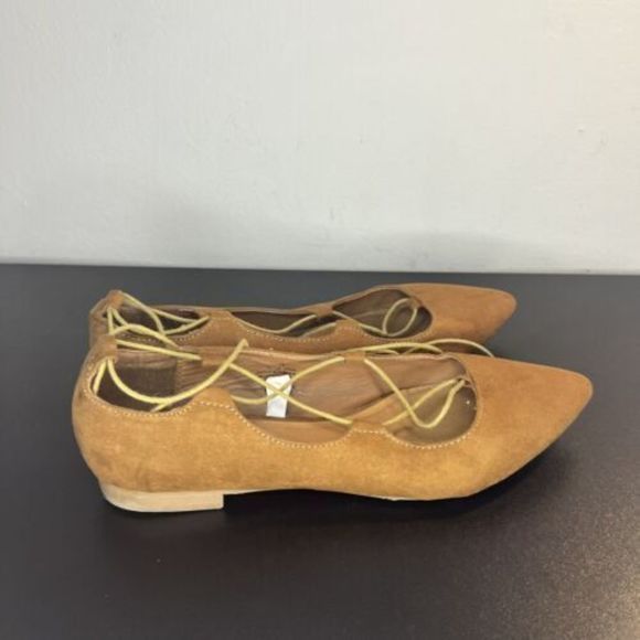 Mossimo Supply Co. Tan Camel Suede Flats Women's Size 10 Pointed Toe Lace Up - Picture 13 of 16